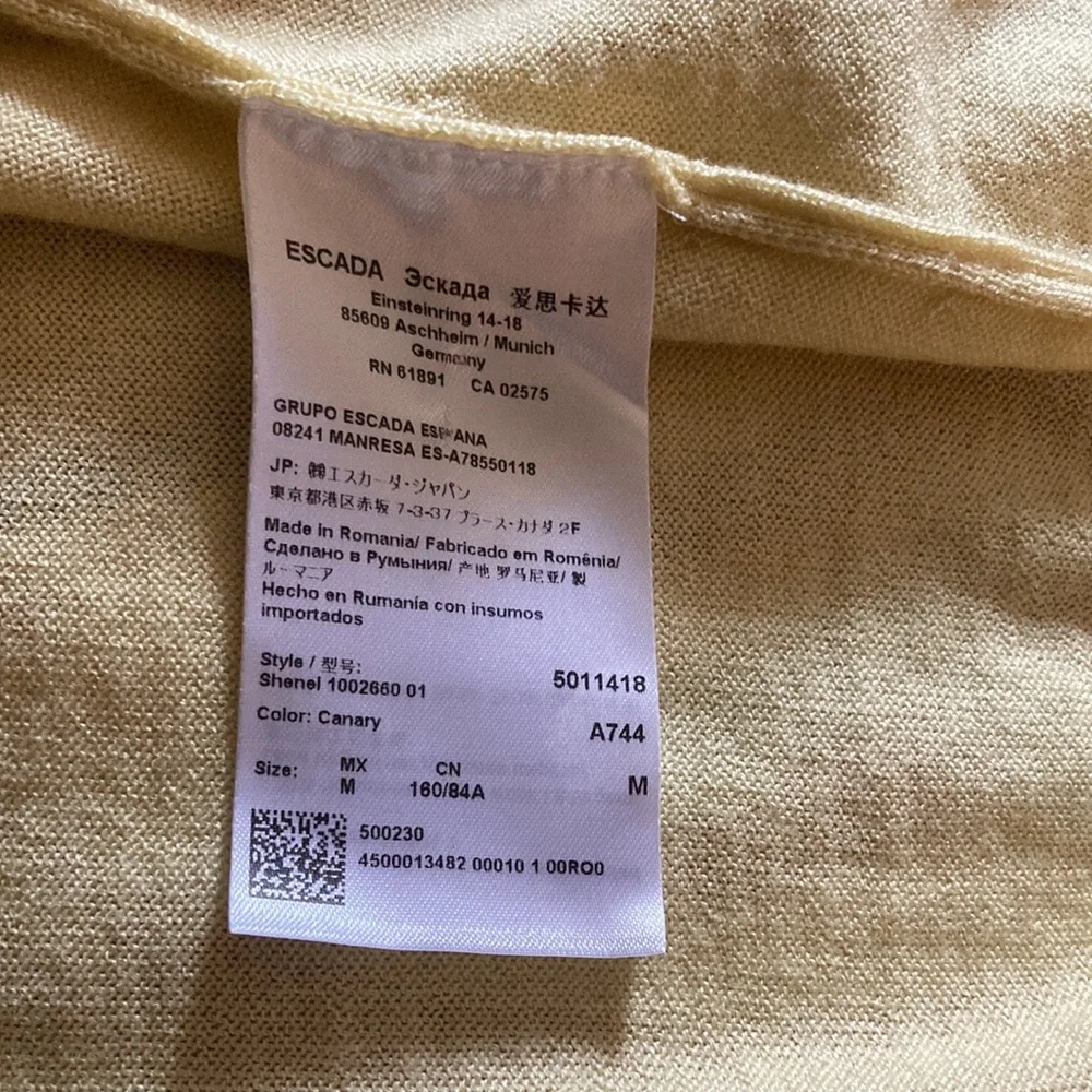NWOT ESCADA lightweight silk/wool blend tie detail cardigan, lime green, size M. - Picture 6 of 6